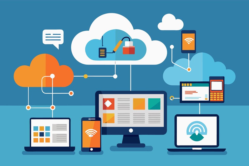 Digital Devices Connected to Cloud Computing Illustration
