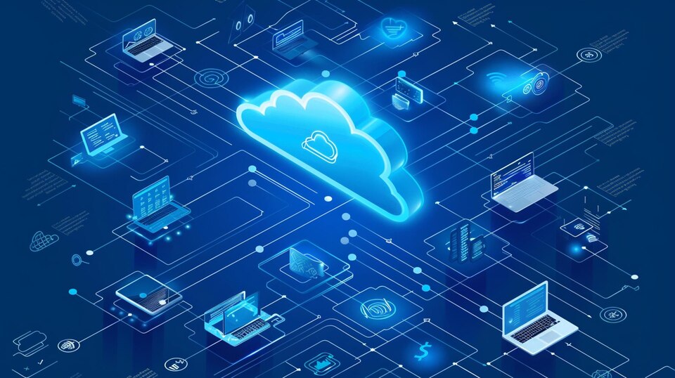 Photo of Cloud technology computing Connected to digital storage in the data center via the Internet
