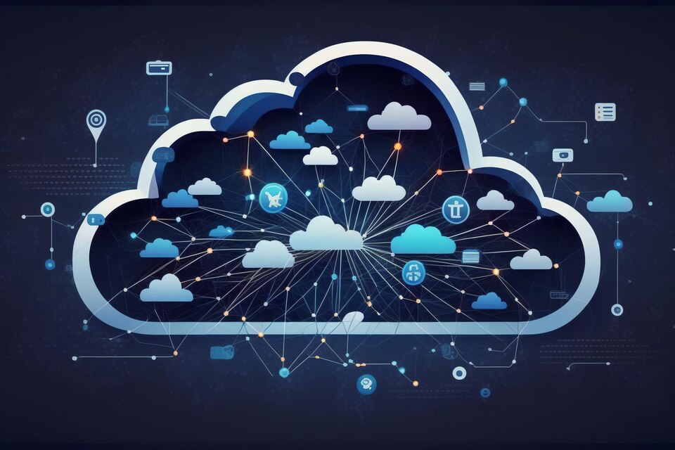 Visualize the power of cloud computing with this futuristic illustration