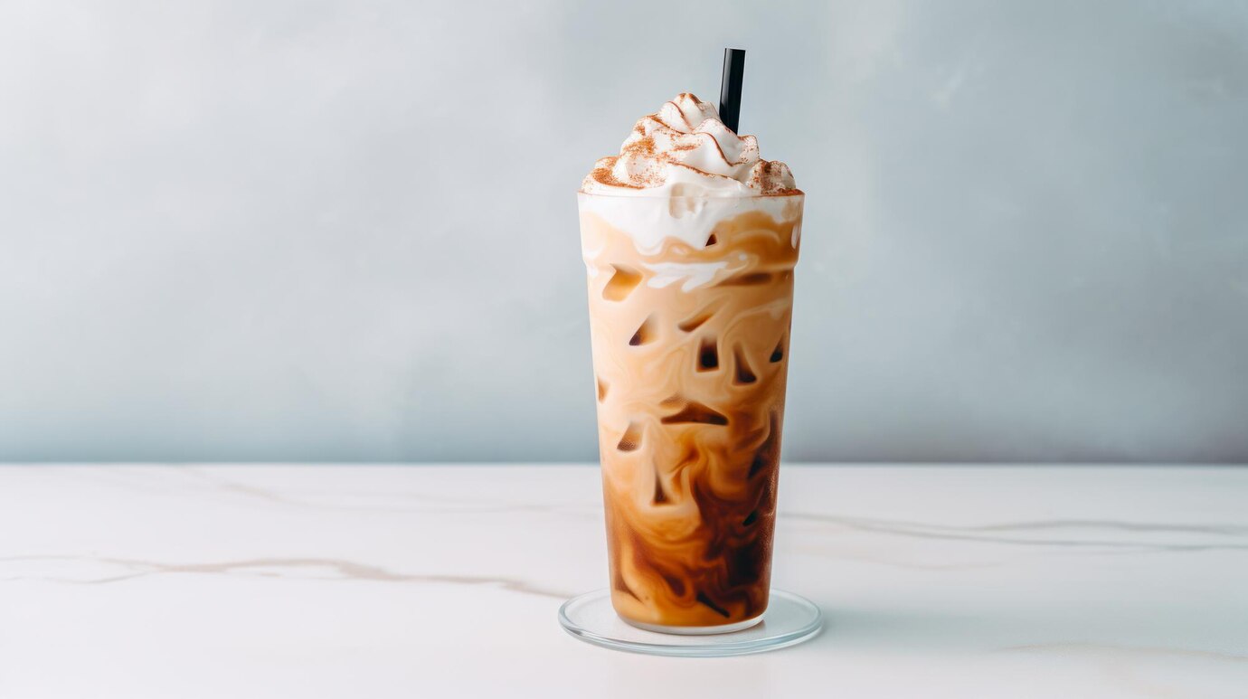 Stylish Photo of a Glass of Iced Coffee on Light Background
