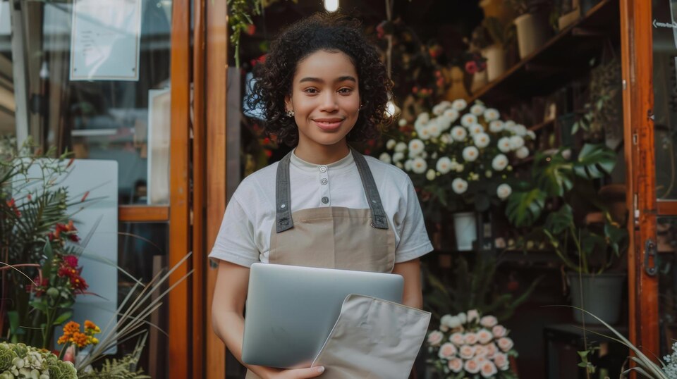 The florist holding laptop