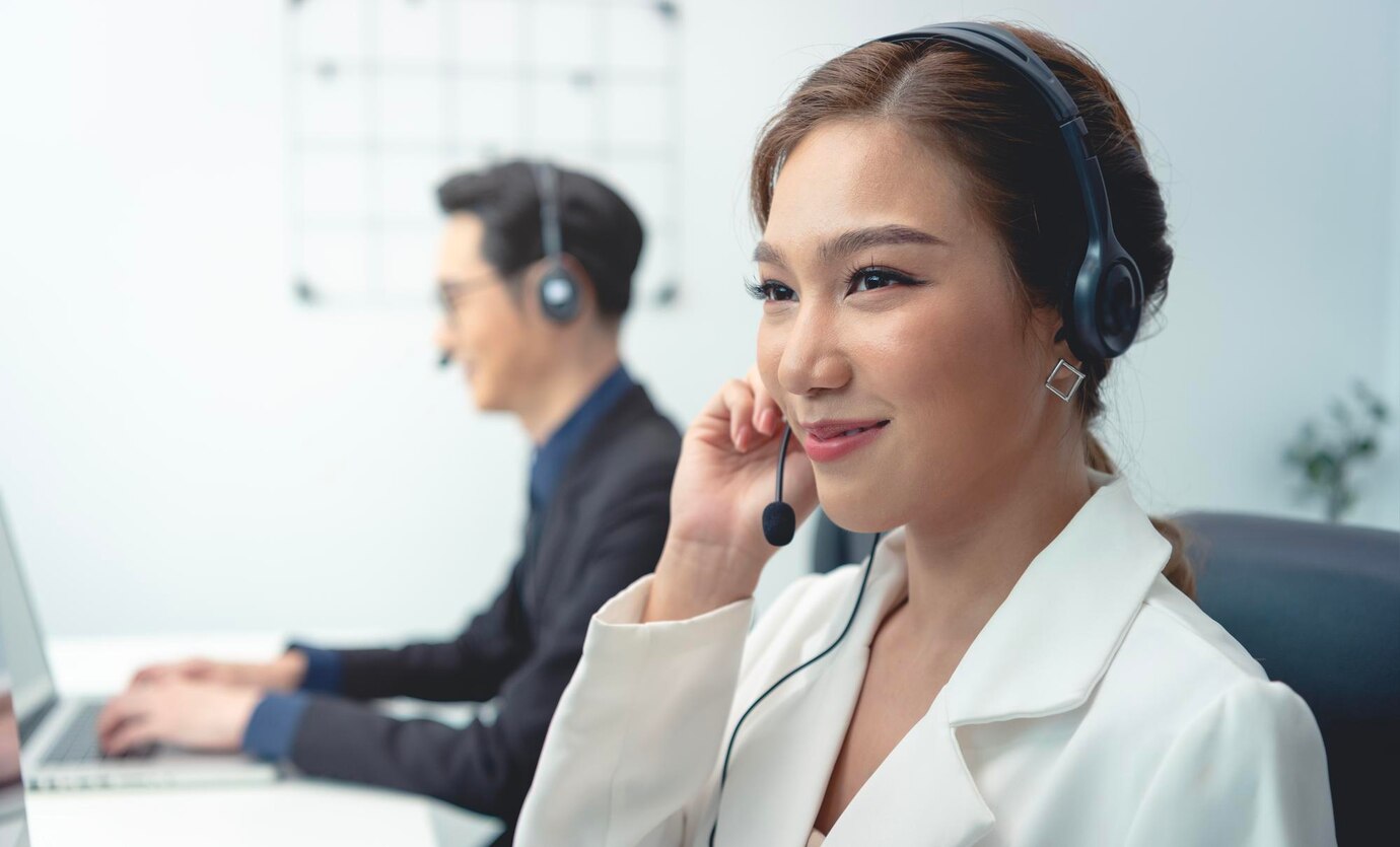 Call center agent team customer service support wearing headset