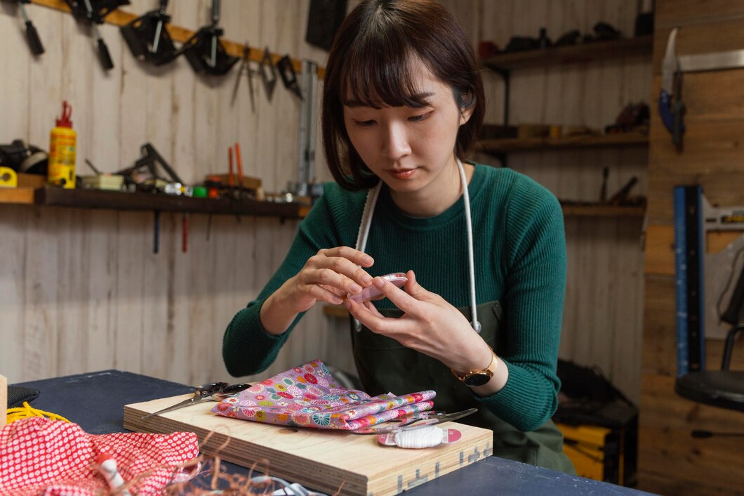 Medium shot woman doing artwork