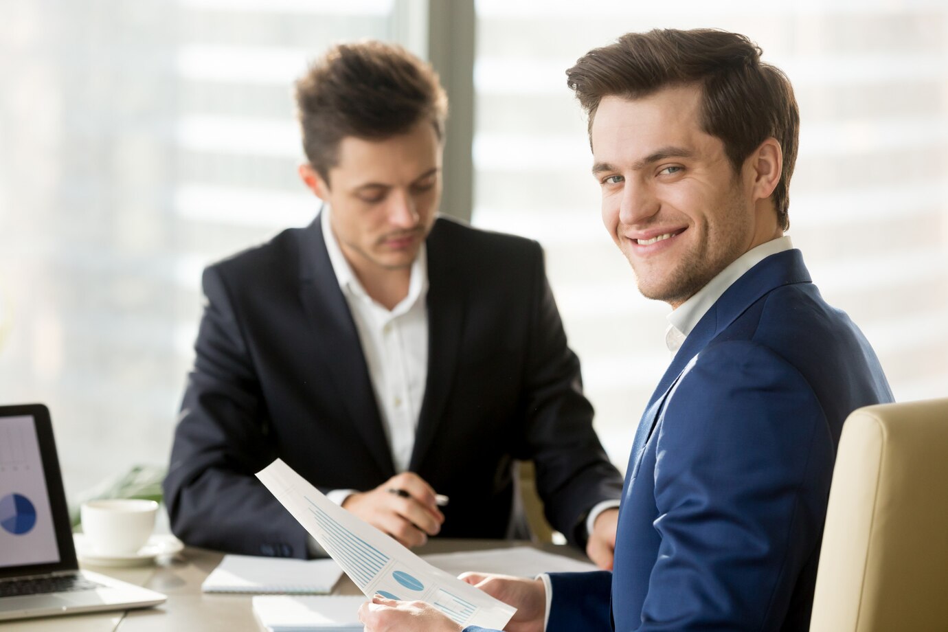 Smiling businessman, financial analyst or stock broker