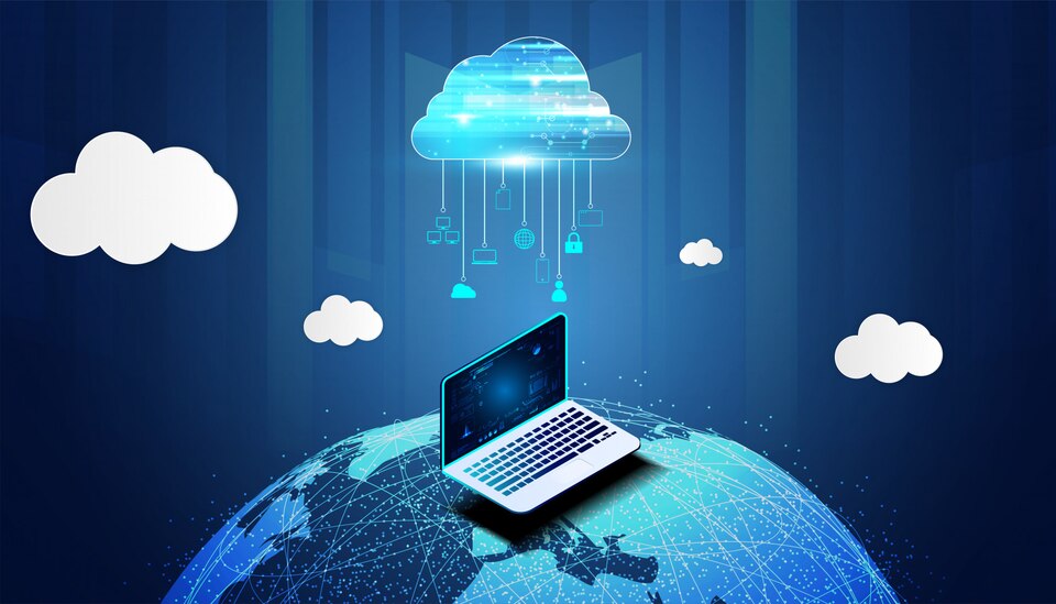 Abstract cloud technology with big data and world internet Connection