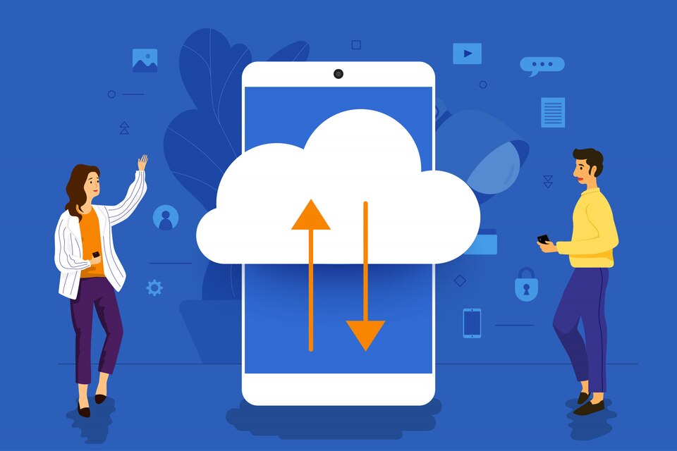 Illustration concept businessman working to mobile application