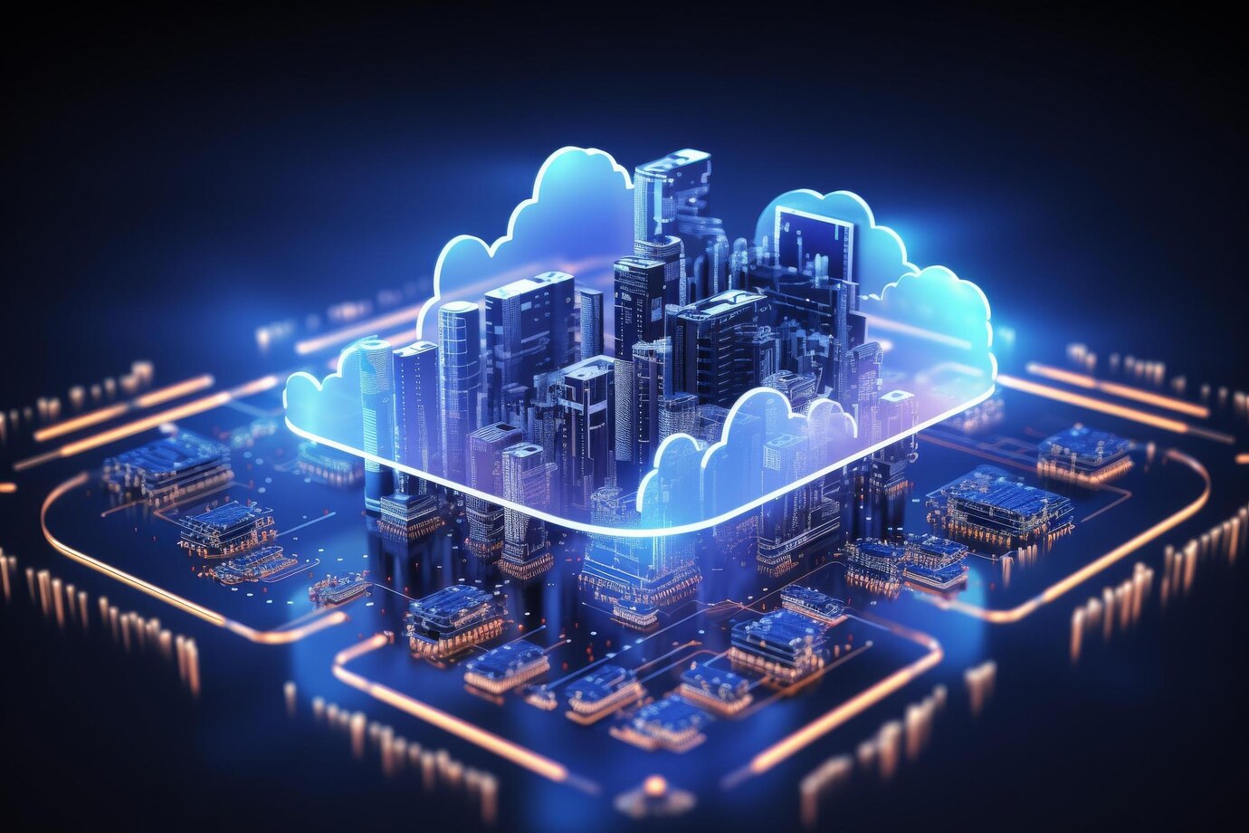 Cloud computing concept image double exposure