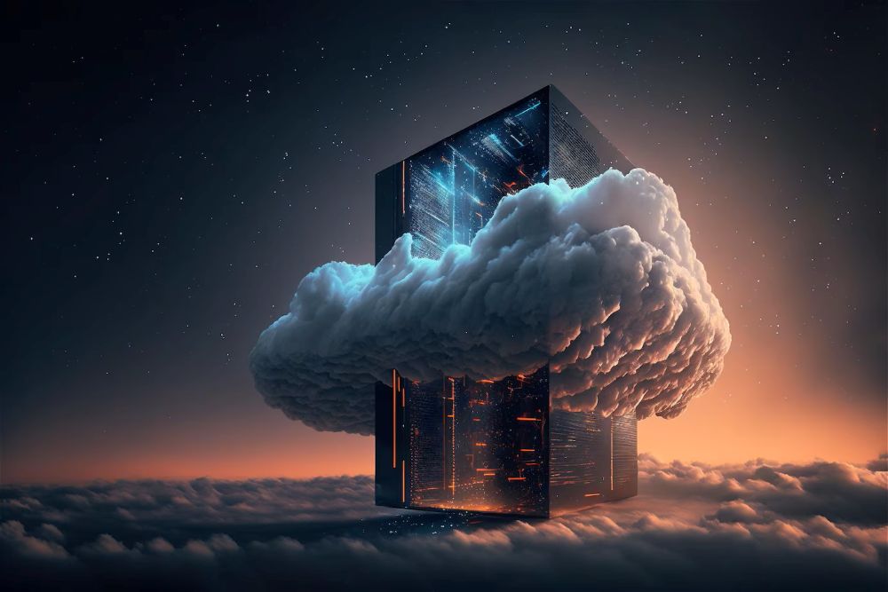 Server cloud data storage concept