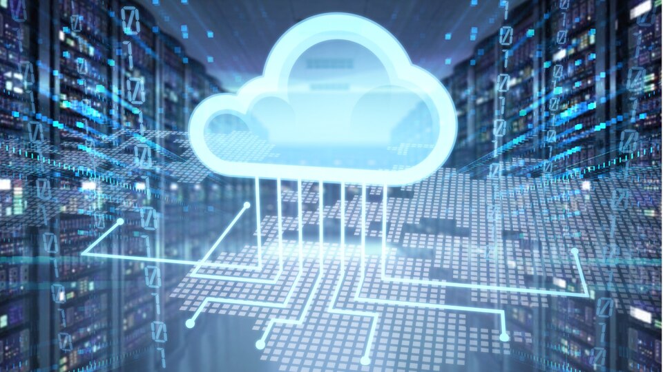 Cloud service icon with options and devices