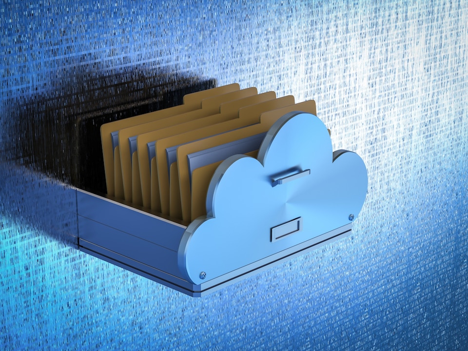 Cloud storage technology with drawer with files in cloud