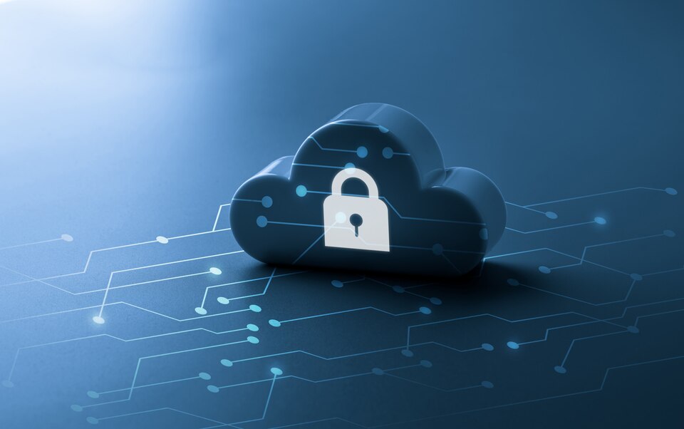 Cloud technology with padlock for online security concept