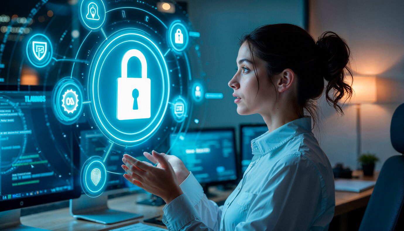 Cybersecurity professional analyzing digital