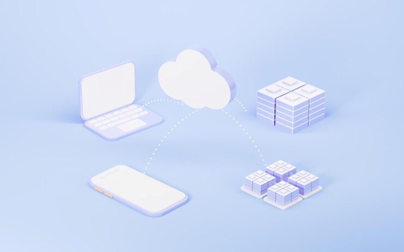Cloud computing data transmission and data sharing concept 3d rendering