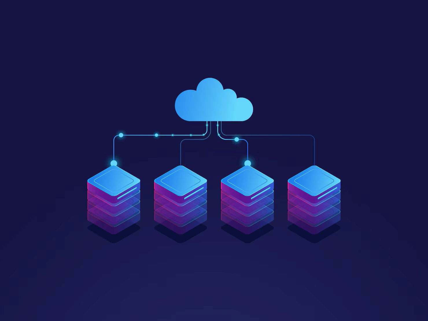Server room, cloud storage icon, datacenter and database concept