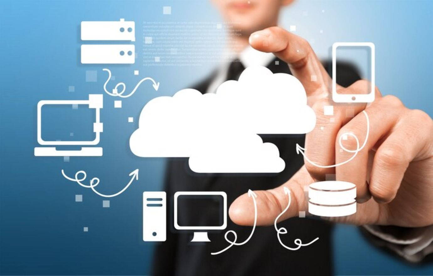 Businessman and analytics symbol on background