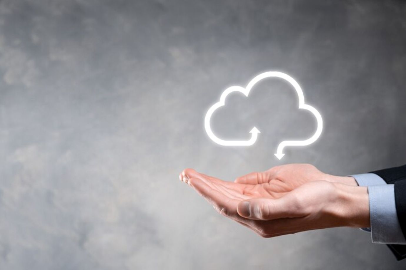 Businessman hold cloud symbol.cloud computing concept