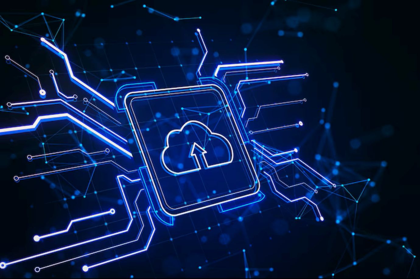 Creative square circuit button hologram with cloud icon