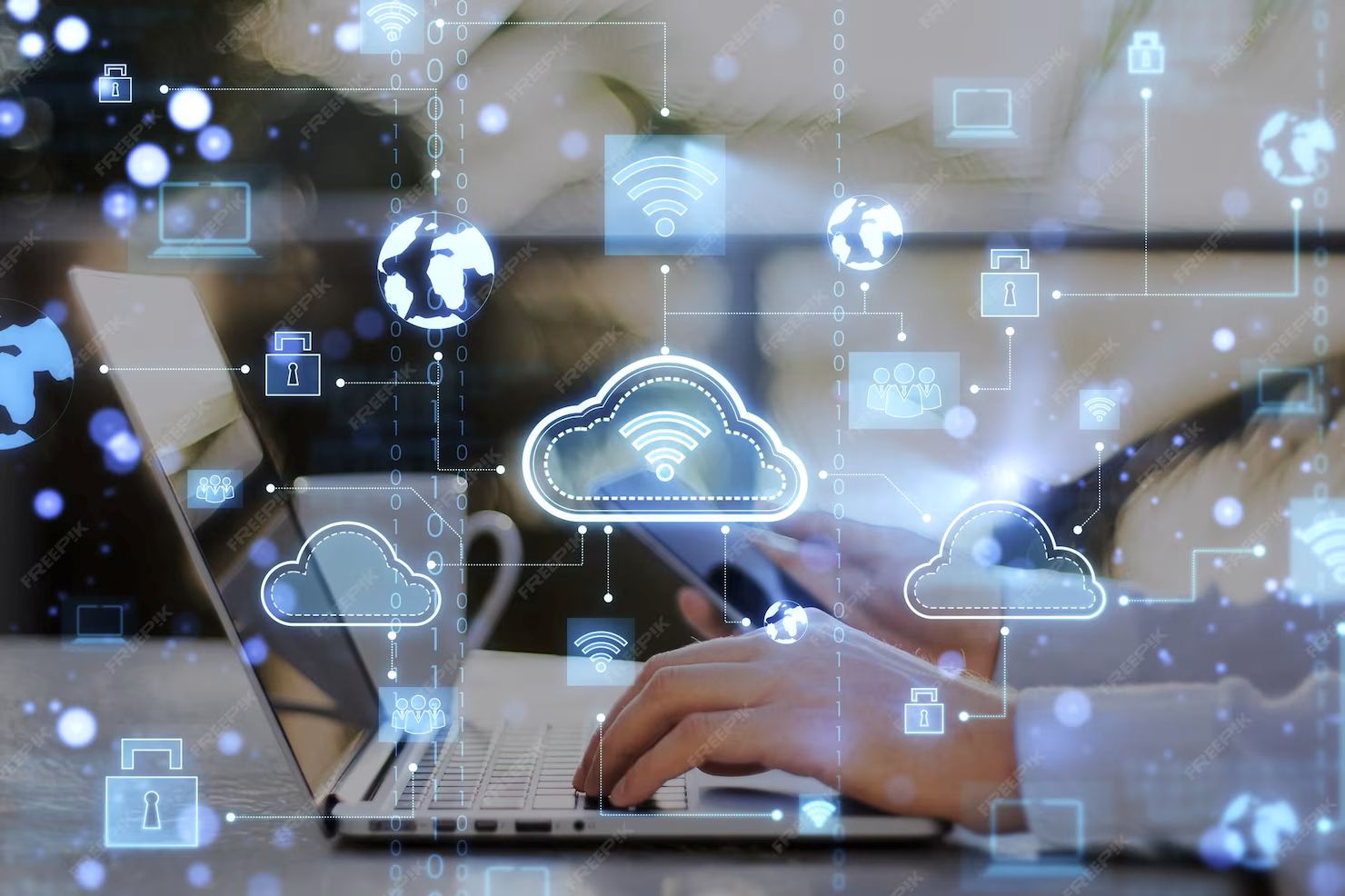 Modern technologies and cloud computing connection concept