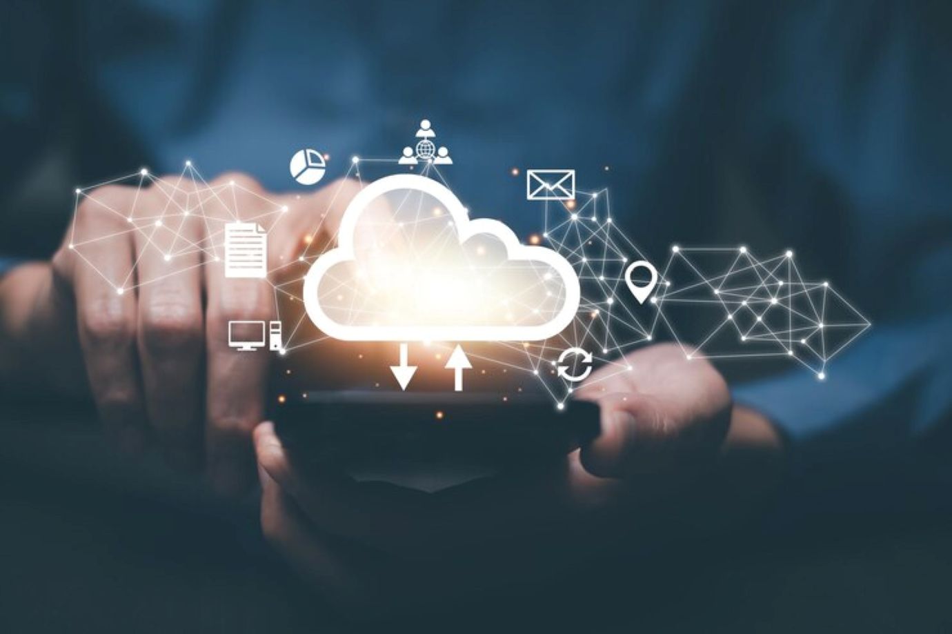 Businessman holding cloud share computing technology internet storage