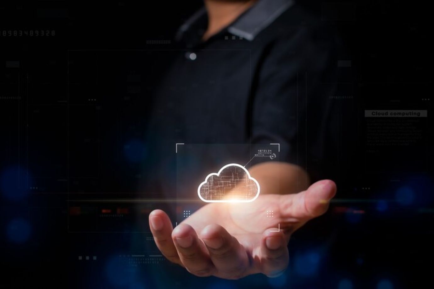 Businessman showing cloud computing concept