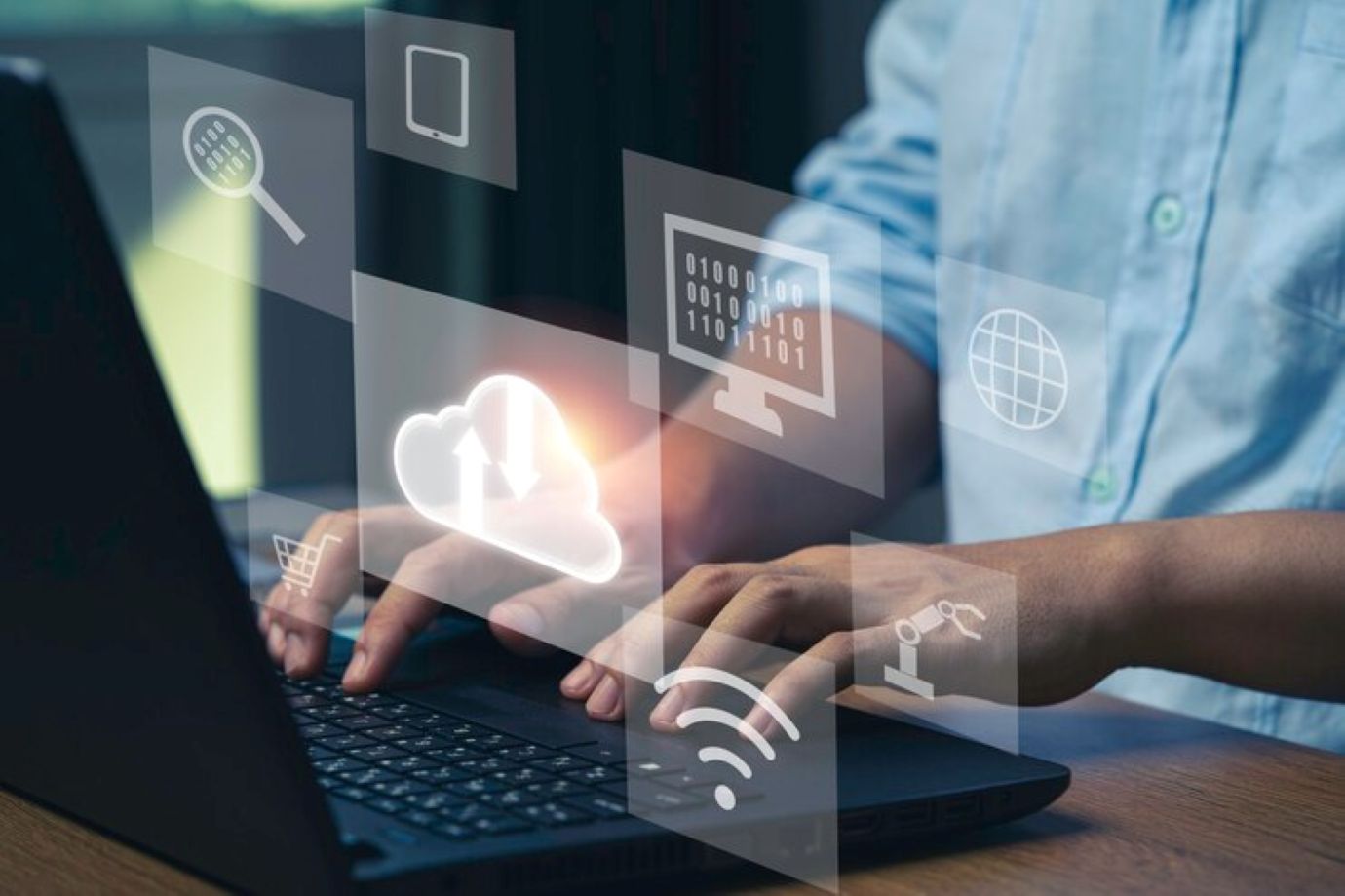 Virtual cloud and technology icons