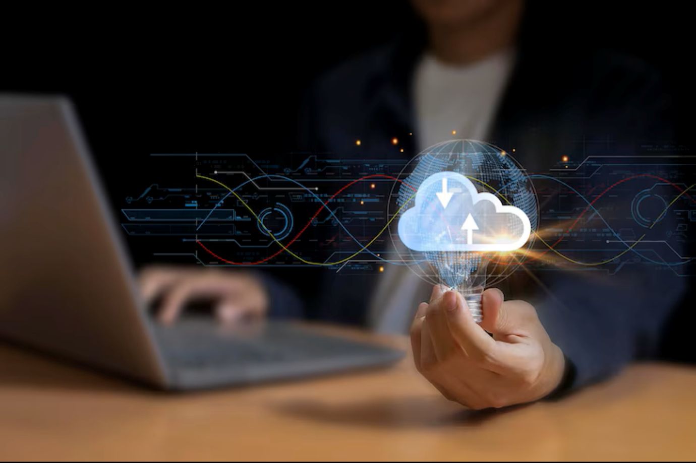 Cloud computing is shown in hand cloud technology storage internet