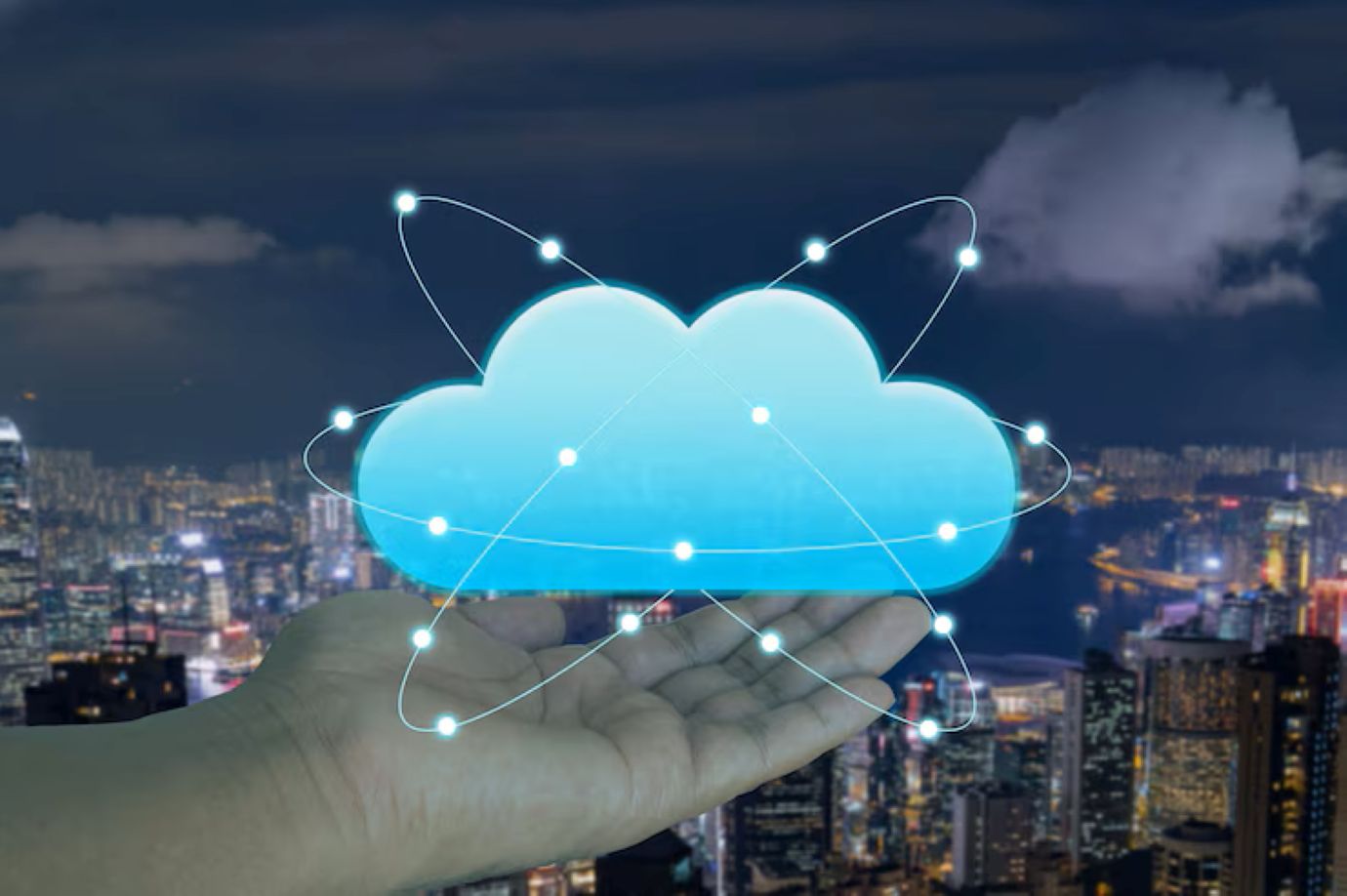 Digital cloud on hand that represent global networking for technology