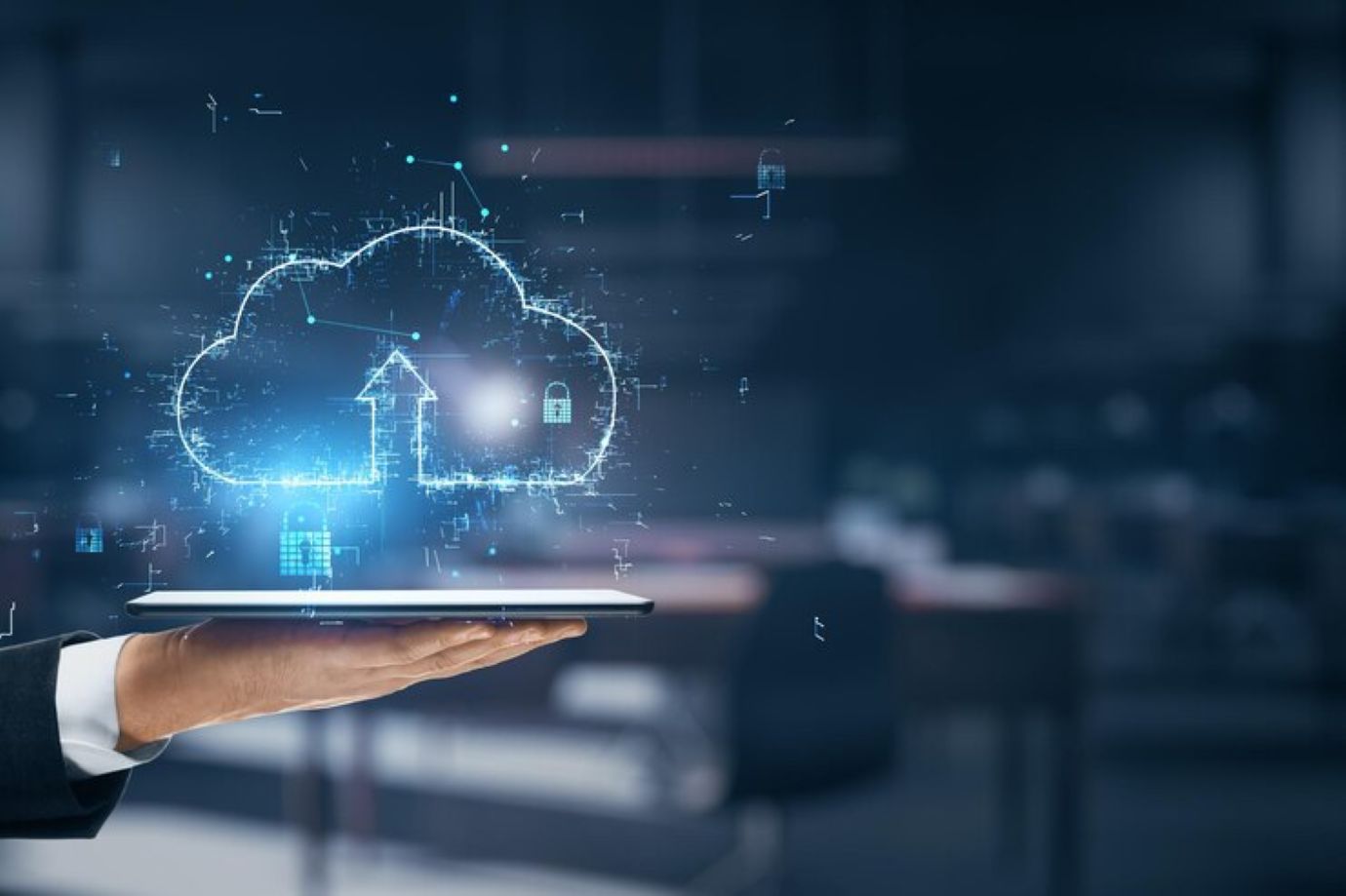 Global cloud service concept with digital cloud sign