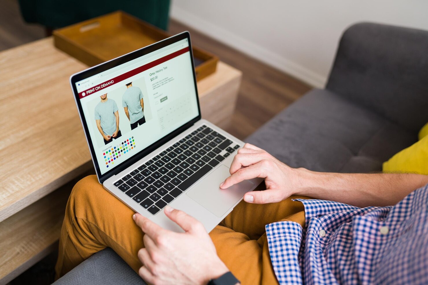 Adult man doing online shopping during a leisure day at home