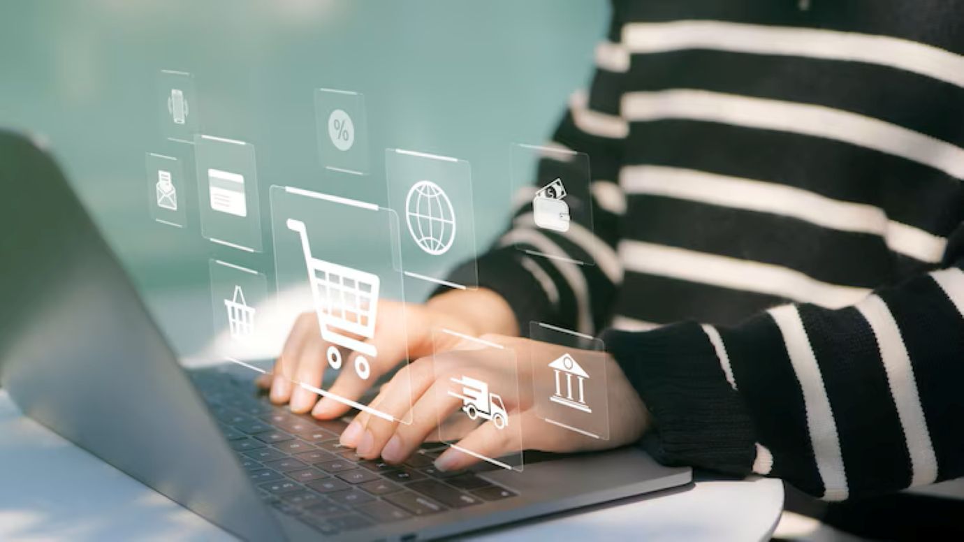 Woman or shopper using a laptop computer